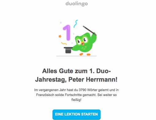 Duolingo ein Jahr nonstop